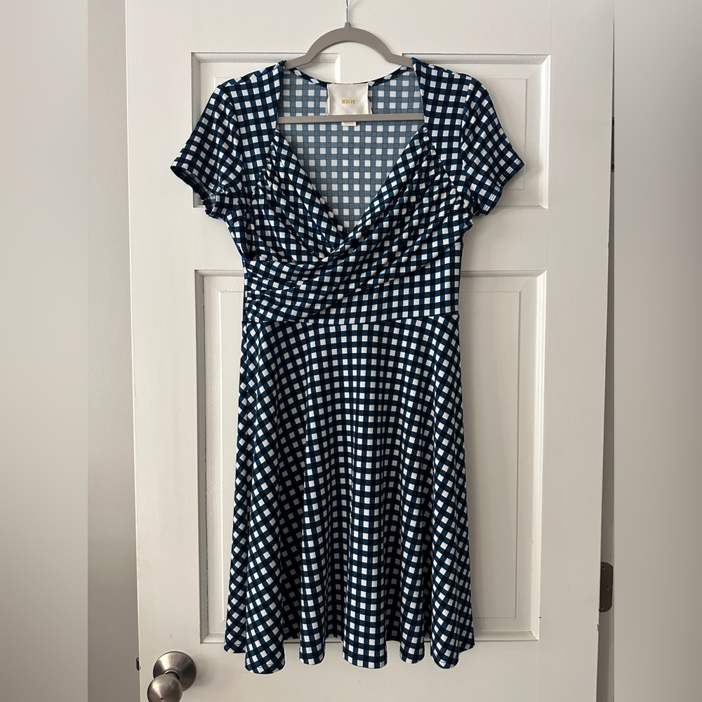 Anthropologie Maeve 50s Faux Wrap Gingham Short Sleeve Dress